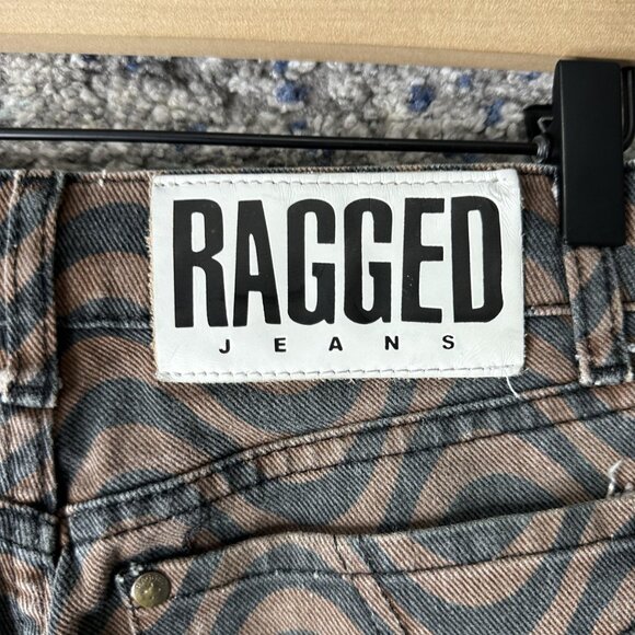 Ragged Jeans Denim Pants Womens 26 Brown Black Wavy Stripe Print Straight Leg - Picture 6 of 9